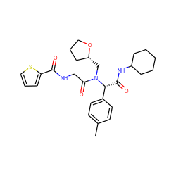 Cc1ccc([C@@H](C(=O)NC2CCCCC2)N(C[C@@H]2CCCO2)C(=O)CNC(=O)c2cccs2)cc1 ZINC000008672207