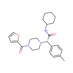 Cc1ccc([C@@H](C(=O)NC2CCCCC2)N2CCN(C(=O)c3ccco3)CC2)cc1 ZINC000035212800