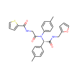 Cc1ccc([C@@H](C(=O)NCc2ccco2)N(C(=O)CNC(=O)c2cccs2)c2ccc(C)cc2)cc1 ZINC000008829265