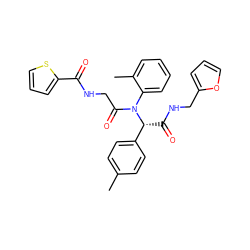 Cc1ccc([C@@H](C(=O)NCc2ccco2)N(C(=O)CNC(=O)c2cccs2)c2ccccc2C)cc1 ZINC000008667027