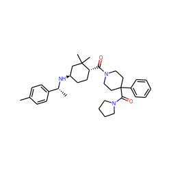 Cc1ccc([C@@H](C)N[C@@H]2CC[C@@H](C(=O)N3CCC(C(=O)N4CCCC4)(c4ccccc4)CC3)C(C)(C)C2)cc1 ZINC000070631592