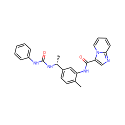 Cc1ccc([C@@H](C)NC(=O)Nc2ccccc2)cc1NC(=O)c1cnc2ccccn12 ZINC000220945888