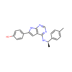 Cc1ccc([C@@H](C)Nc2ncnc3[nH]c(-c4ccc(O)cc4)cc23)cc1 ZINC000073162805