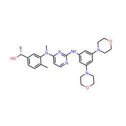 Cc1ccc([C@@H](C)O)cc1N(C)c1ccnc(Nc2cc(N3CCOCC3)cc(N3CCOCC3)c2)n1 ZINC000071329972