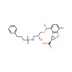 Cc1ccc([C@@H](C)OC[C@H](O)CNC(C)(C)CCCc2ccccc2)c2c1O[C@@H]1[C@@H](C(=O)O)[C@H]21 ZINC000653826068