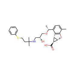 Cc1ccc([C@@H](C)OC[C@H](O)CNC(C)(C)CCSc2ccccc2)c2c1O[C@@H]1[C@@H](C(=O)O)[C@H]21 ZINC000653826061