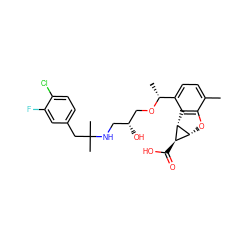 Cc1ccc([C@@H](C)OC[C@H](O)CNC(C)(C)Cc2ccc(Cl)c(F)c2)c2c1O[C@@H]1[C@@H](C(=O)O)[C@H]21 ZINC000653830187