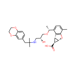 Cc1ccc([C@@H](C)OC[C@H](O)CNC(C)(C)Cc2ccc3c(c2)OCCO3)c2c1O[C@@H]1[C@@H](C(=O)O)[C@H]21 ZINC000653823164