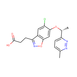 Cc1ccc([C@@H](C)Oc2cc3onc(CCC(=O)O)c3cc2Cl)nn1 ZINC001772582269