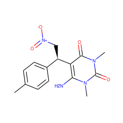 Cc1ccc([C@@H](C[N+](=O)[O-])c2c(N)n(C)c(=O)n(C)c2=O)cc1 ZINC000000101889