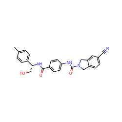 Cc1ccc([C@@H](CO)NC(=O)c2ccc(NC(=O)N3Cc4ccc(C#N)cc4C3)cc2)cc1 ZINC000166033485