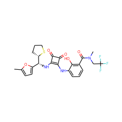 Cc1ccc([C@@H](Nc2c(Nc3cccc(C(=O)N(C)CC(F)(F)F)c3O)c(=O)c2=O)[C@@H]2CCCS2)o1 ZINC000207381656