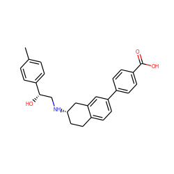 Cc1ccc([C@@H](O)CN[C@H]2CCc3ccc(-c4ccc(C(=O)O)cc4)cc3C2)cc1 ZINC000040847108