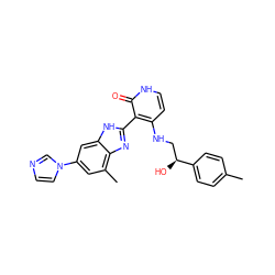 Cc1ccc([C@@H](O)CNc2cc[nH]c(=O)c2-c2nc3c(C)cc(-n4ccnc4)cc3[nH]2)cc1 ZINC000028703550