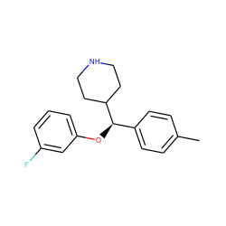 Cc1ccc([C@@H](Oc2cccc(F)c2)C2CCNCC2)cc1 ZINC000013530915