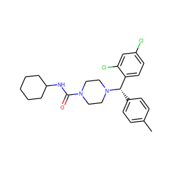 Cc1ccc([C@@H](c2ccc(Cl)cc2Cl)N2CCN(C(=O)NC3CCCCC3)CC2)cc1 ZINC000049070476