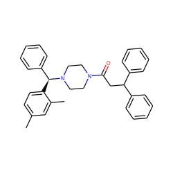 Cc1ccc([C@@H](c2ccccc2)N2CCN(C(=O)CC(c3ccccc3)c3ccccc3)CC2)c(C)c1 ZINC000045365776