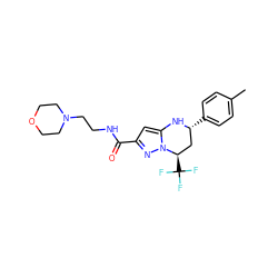 Cc1ccc([C@@H]2C[C@@H](C(F)(F)F)n3nc(C(=O)NCCN4CCOCC4)cc3N2)cc1 ZINC000012468189