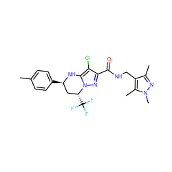 Cc1ccc([C@@H]2C[C@@H](C(F)(F)F)n3nc(C(=O)NCc4c(C)nn(C)c4C)c(Cl)c3N2)cc1 ZINC000012468073