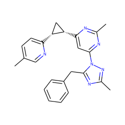 Cc1ccc([C@@H]2C[C@@H]2c2cc(-n3nc(C)nc3Cc3ccccc3)nc(C)n2)nc1 ZINC000205280864