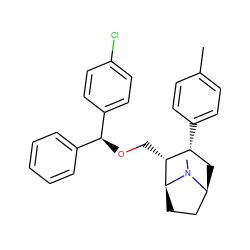 Cc1ccc([C@@H]2C[C@H]3CC[C@@H]([C@@H]2CO[C@@H](c2ccccc2)c2ccc(Cl)cc2)N3C)cc1 ZINC000036270771