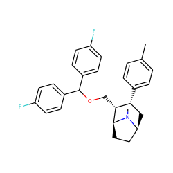 Cc1ccc([C@@H]2C[C@H]3CC[C@@H]([C@@H]2COC(c2ccc(F)cc2)c2ccc(F)cc2)N3C)cc1 ZINC000036270743