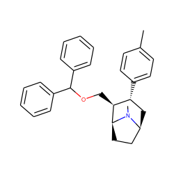 Cc1ccc([C@@H]2C[C@H]3CC[C@@H]([C@H]2COC(c2ccccc2)c2ccccc2)N3C)cc1 ZINC000036270746