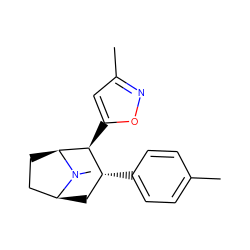 Cc1ccc([C@@H]2C[C@H]3CC[C@@H]([C@H]2c2cc(C)no2)N3C)cc1 ZINC000026660314