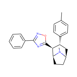 Cc1ccc([C@@H]2C[C@H]3CC[C@@H]([C@H]2c2nc(-c4ccccc4)no2)N3C)cc1 ZINC000026659808