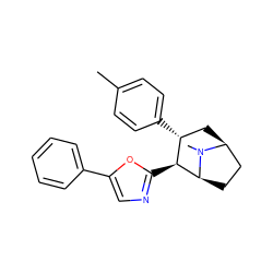 Cc1ccc([C@@H]2C[C@H]3CC[C@@H]([C@H]2c2ncc(-c4ccccc4)o2)N3C)cc1 ZINC000026663722