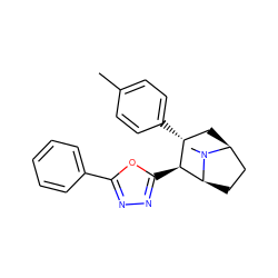 Cc1ccc([C@@H]2C[C@H]3CC[C@@H]([C@H]2c2nnc(-c4ccccc4)o2)N3C)cc1 ZINC000026657042