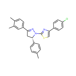 Cc1ccc([C@@H]2CC(c3ccc(C)c(C)c3)=NN2c2nc(-c3ccc(Cl)cc3)cs2)cc1 ZINC000072179799