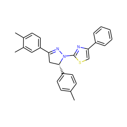 Cc1ccc([C@@H]2CC(c3ccc(C)c(C)c3)=NN2c2nc(-c3ccccc3)cs2)cc1 ZINC000072177469