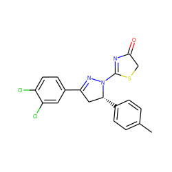 Cc1ccc([C@@H]2CC(c3ccc(Cl)c(Cl)c3)=NN2C2=NC(=O)CS2)cc1 ZINC000095573701