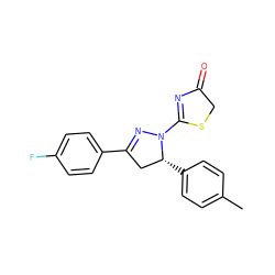 Cc1ccc([C@@H]2CC(c3ccc(F)cc3)=NN2C2=NC(=O)CS2)cc1 ZINC000073314466