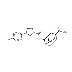 Cc1ccc([C@@H]2CCN(C(=O)OC3[C@H]4CC5C[C@H]3CC(C(N)=O)(C5)C4)C2)nc1 ZINC000147307877