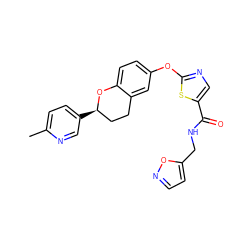 Cc1ccc([C@@H]2CCc3cc(Oc4ncc(C(=O)NCc5ccno5)s4)ccc3O2)cn1 ZINC000169710640