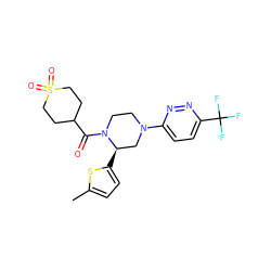 Cc1ccc([C@@H]2CN(c3ccc(C(F)(F)F)nn3)CCN2C(=O)C2CCS(=O)(=O)CC2)s1 ZINC001772628260