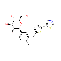 Cc1ccc([C@@H]2O[C@H](CO)[C@@H](O)[C@H](O)[C@H]2O)cc1Cc1ccc(-c2cncs2)s1 ZINC000096282342