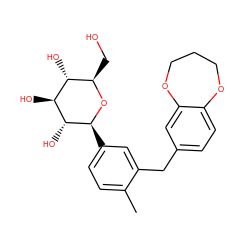 Cc1ccc([C@@H]2O[C@H](CO)[C@@H](O)[C@H](O)[C@H]2O)cc1Cc1ccc2c(c1)OCCCO2 ZINC000142262194