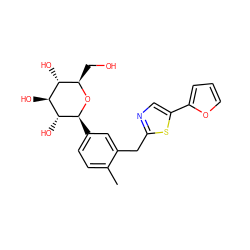 Cc1ccc([C@@H]2O[C@H](CO)[C@@H](O)[C@H](O)[C@H]2O)cc1Cc1ncc(-c2ccco2)s1 ZINC000066098416