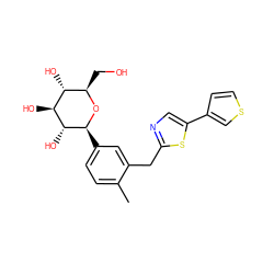 Cc1ccc([C@@H]2O[C@H](CO)[C@@H](O)[C@H](O)[C@H]2O)cc1Cc1ncc(-c2ccsc2)s1 ZINC000066098419