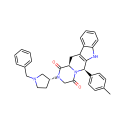 Cc1ccc([C@@H]2c3[nH]c4ccccc4c3C[C@@H]3C(=O)N([C@@H]4CCN(Cc5ccccc5)C4)CC(=O)N32)cc1 ZINC000029217153