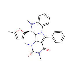 Cc1ccc([C@@H]2c3c4c(c(-c5ccccc5)n3-c3ccccc3N2C)c(=O)n(C)c(=O)n4C)o1 ZINC000072120613