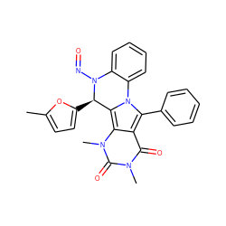 Cc1ccc([C@@H]2c3c4c(c(-c5ccccc5)n3-c3ccccc3N2N=O)c(=O)n(C)c(=O)n4C)o1 ZINC000072140867