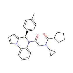 Cc1ccc([C@@H]2c3cccn3-c3ccccc3N2C(=O)CN(C(=O)C2CCCC2)C2CC2)cc1 ZINC000034781466