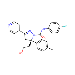 Cc1ccc([C@]2(CCO)CC(c3ccncc3)=NN2C(=O)Nc2ccc(F)cc2)cc1 ZINC001772593343