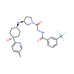 Cc1ccc([C@]2(O)CC[C@H](N[C@H]3CCN(C(=O)CNC(=O)c4cccc(C(F)(F)F)c4)C3)CC2)nc1 ZINC000101506809