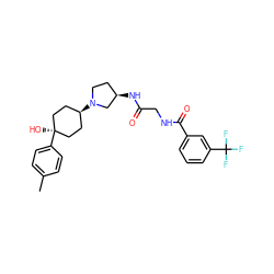 Cc1ccc([C@]2(O)CC[C@H](N3CC[C@@H](NC(=O)CNC(=O)c4cccc(C(F)(F)F)c4)C3)CC2)cc1 ZINC000101469099