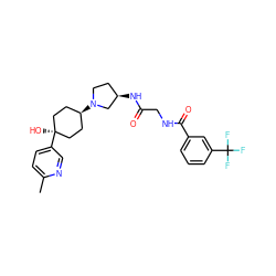 Cc1ccc([C@]2(O)CC[C@H](N3CC[C@@H](NC(=O)CNC(=O)c4cccc(C(F)(F)F)c4)C3)CC2)cn1 ZINC000101469142